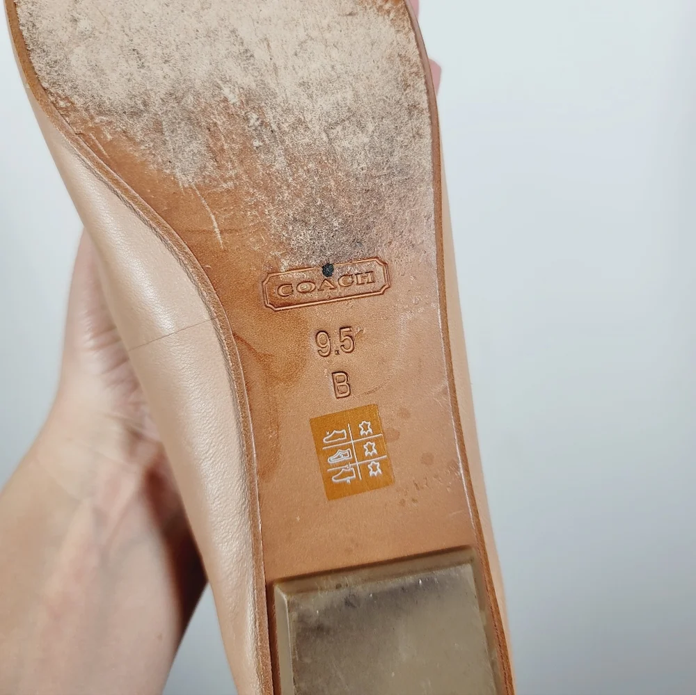 Coach Beige Loafers with Silver Accent, Size 9.5B